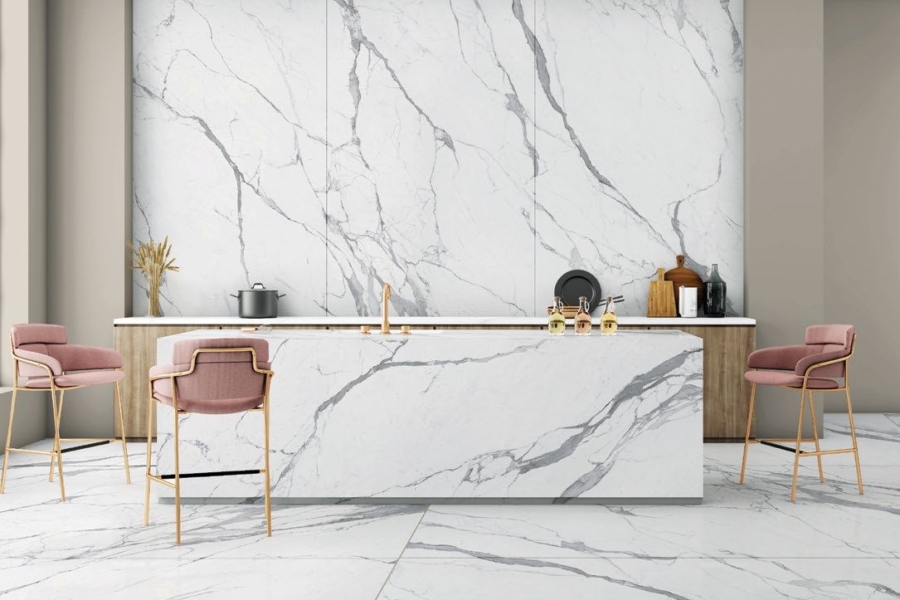 white marble look tiles 