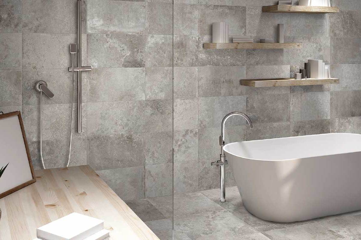 Transform spaces into architectural masterpieces with stone-look porcelain.