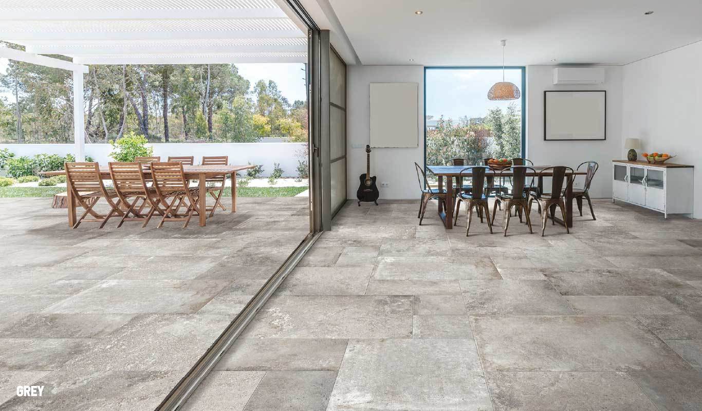 Architectural elegance embodied in stone-look porcelain tile.