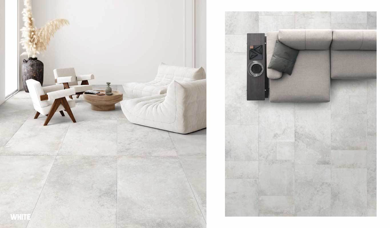 Stone-look porcelain tiles add luxury to any architectural space.