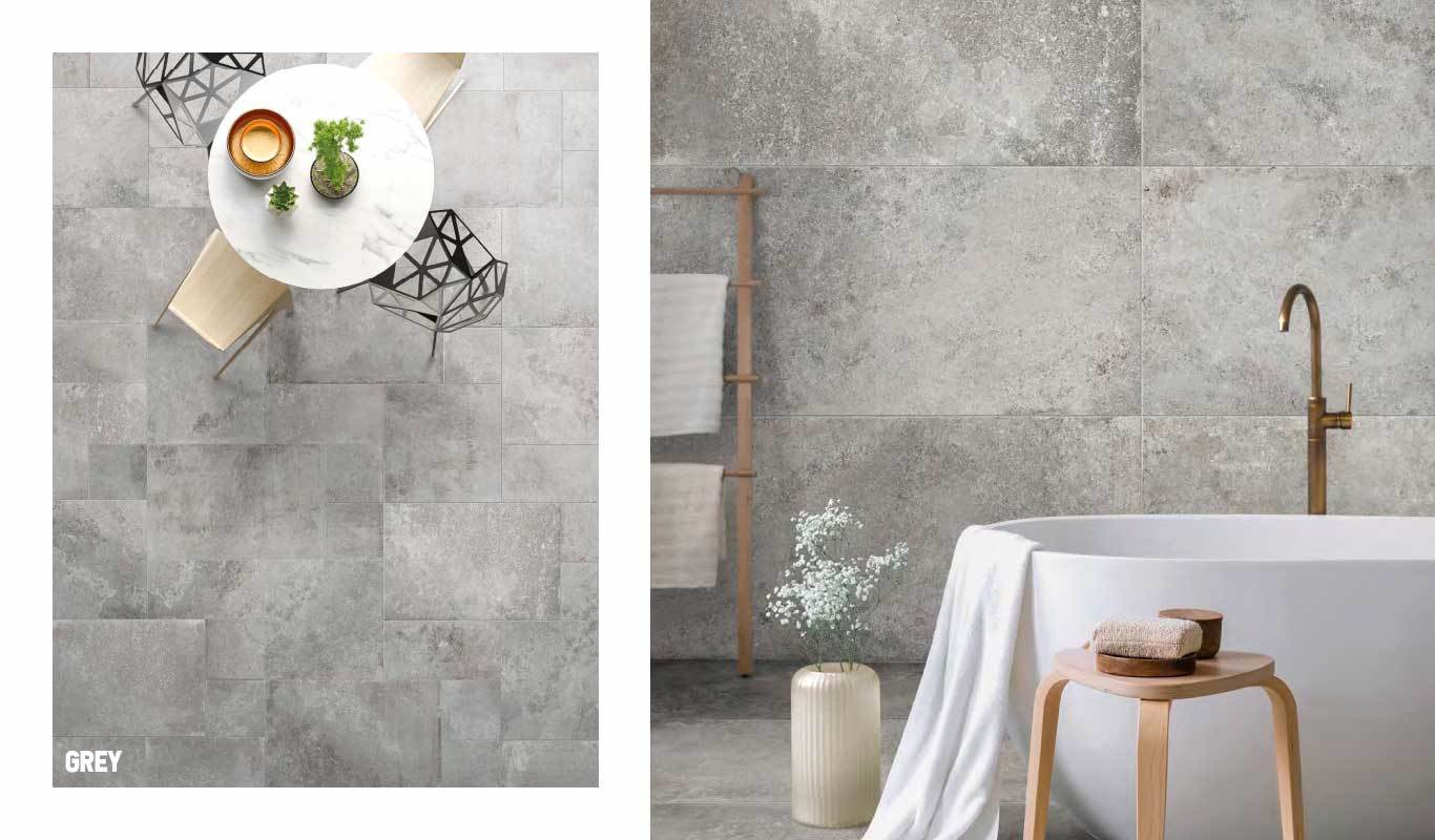 Architectural sophistication through stone-look porcelain's beauty.