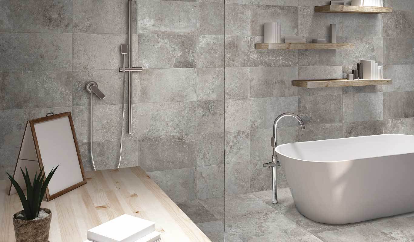 Architectural refinement with the opulence of stone-look porcelain.