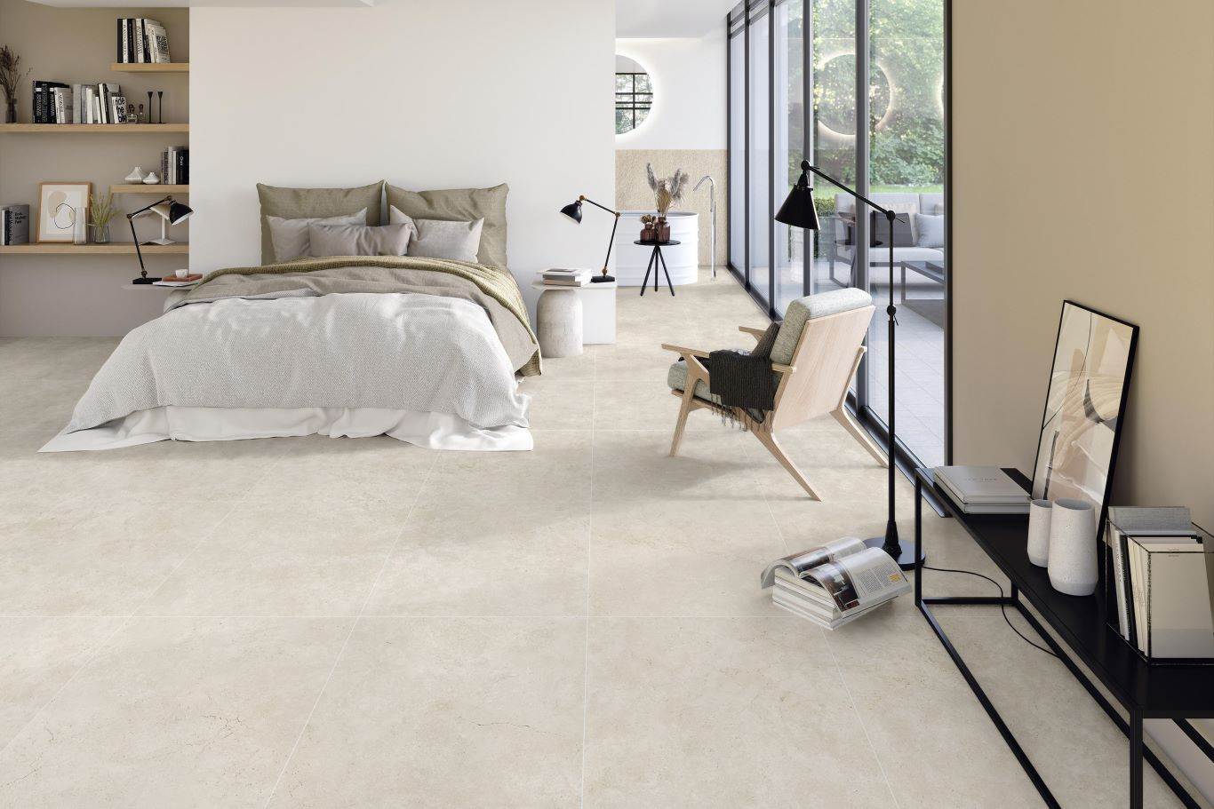Porcelain stone-look tiles offer an affordable yet luxurious flooring solution.