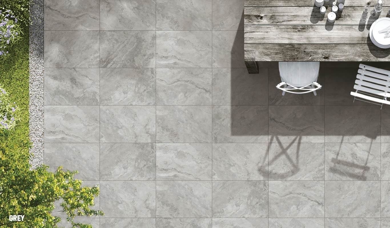 Stone-look porcelain tiles offer the beauty of nature without maintenance.