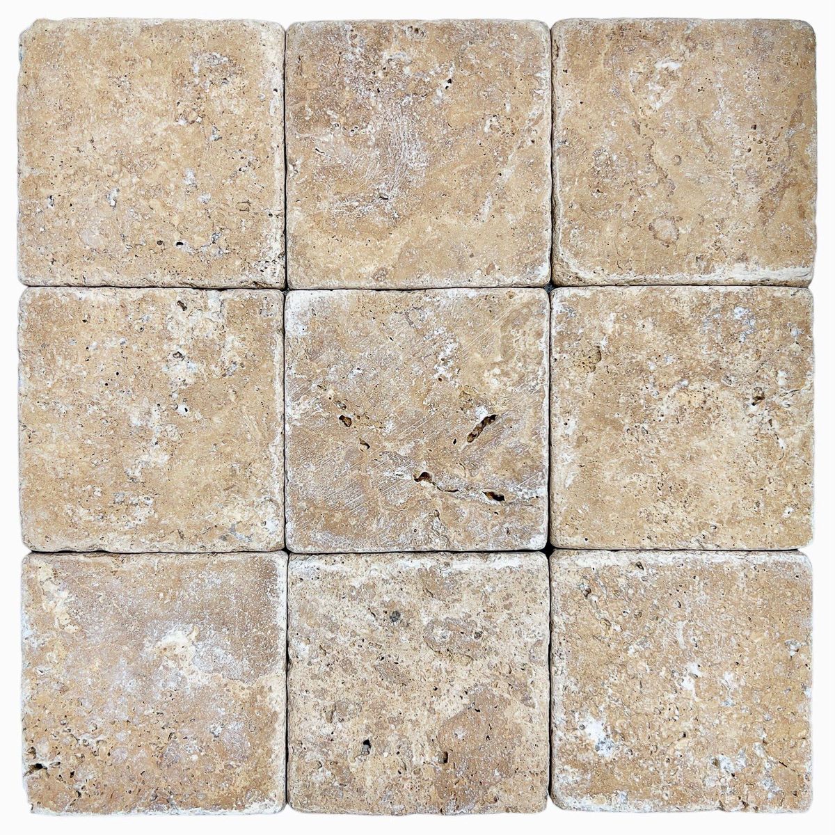 NOCE SQUARE TRAVERTINE 100 TUMBLED CHIP SIZE 100X100X10MM