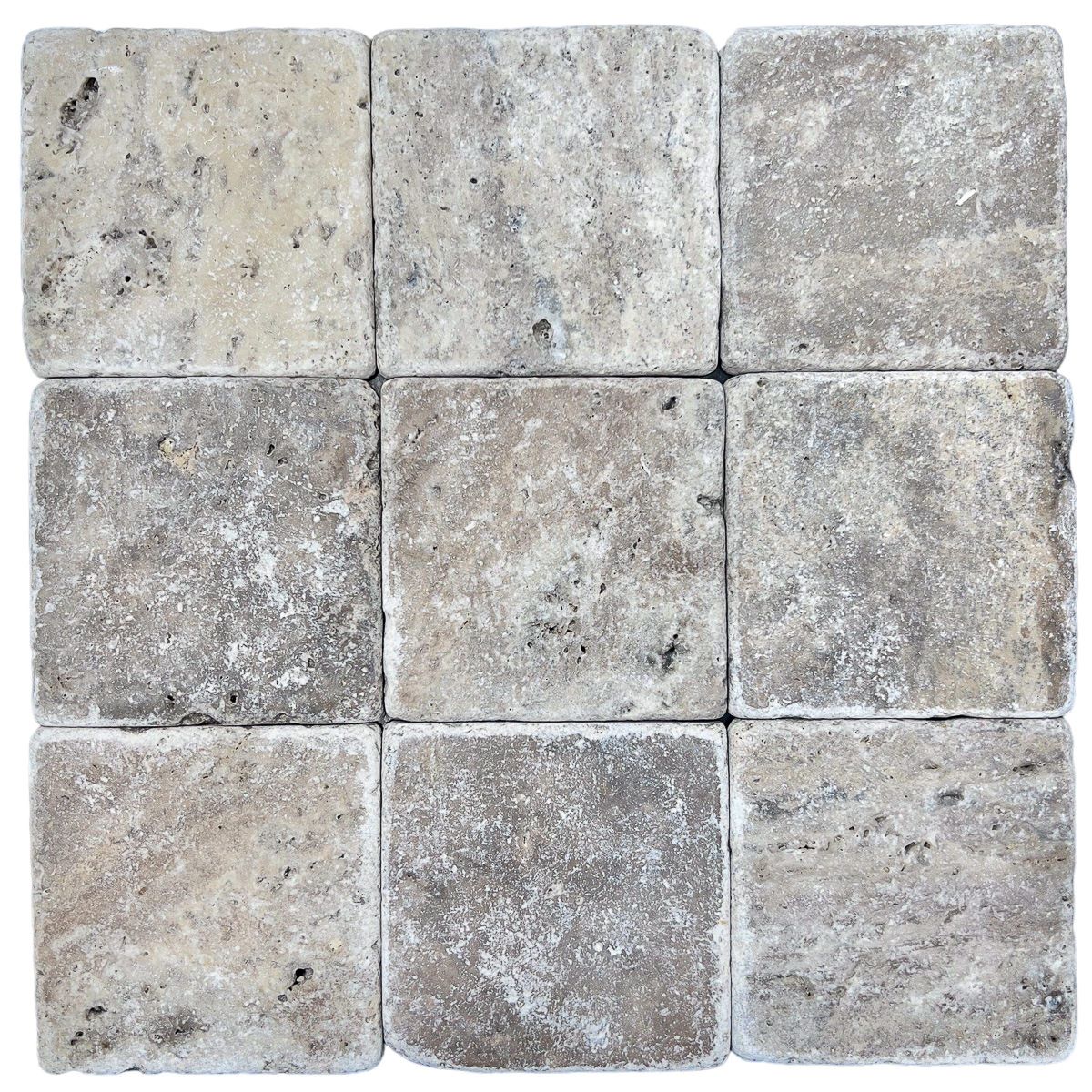 TRAVERTINE SILVER 100 TUMBLED 100X100X10MM