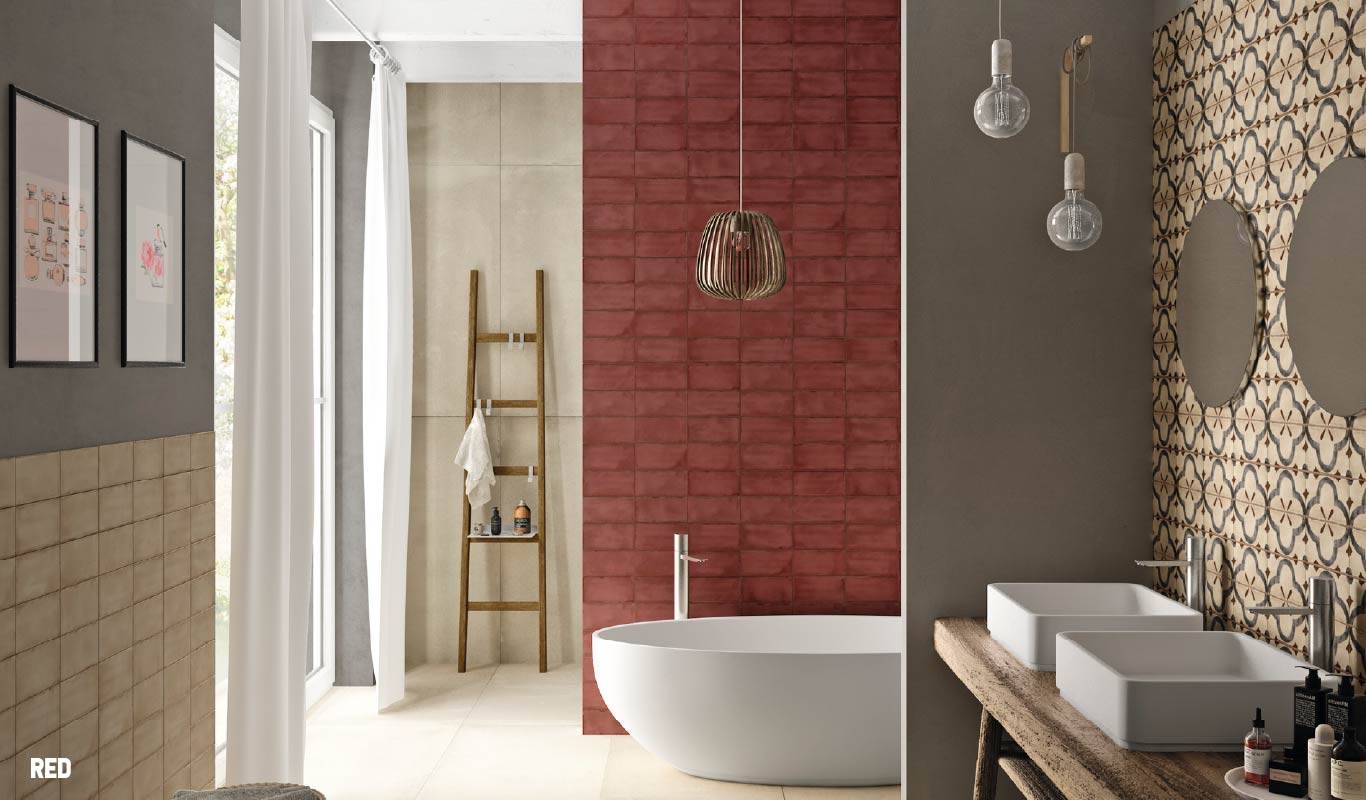 Italian ceramic tiles with hand-drawn geometry exude sophistication.