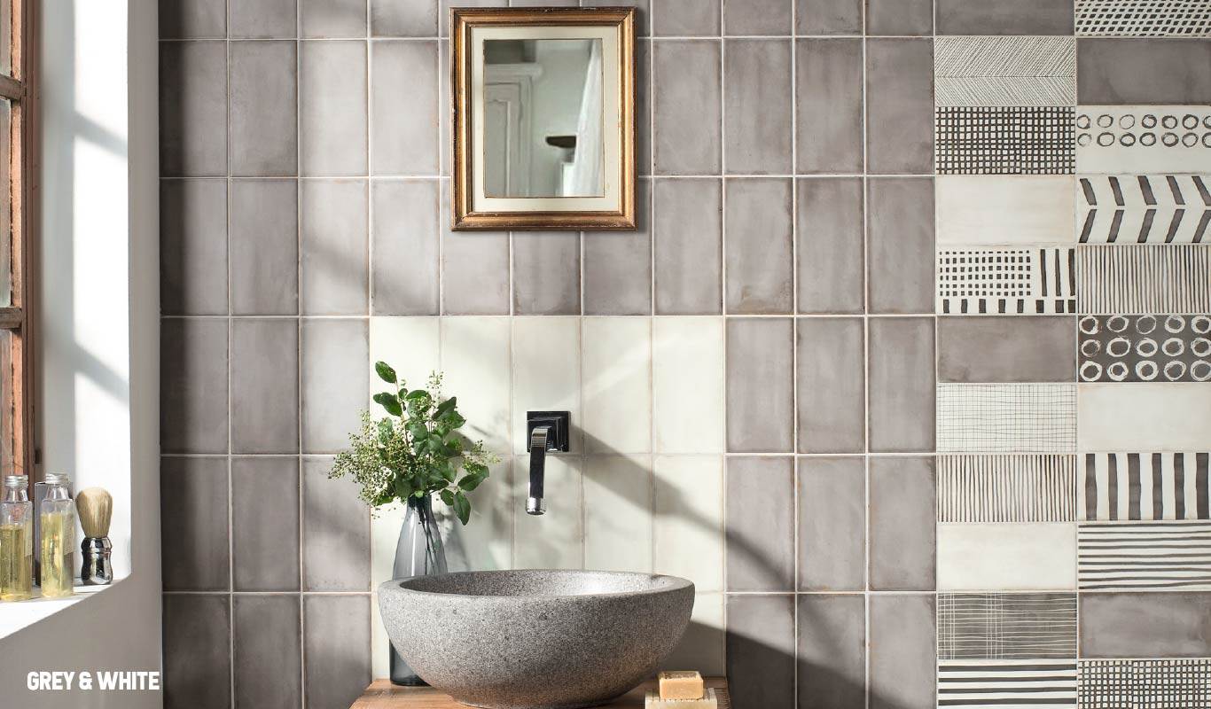 Elevate your interiors with Italian ceramic tiles featuring hand-drawn geometric designs.
