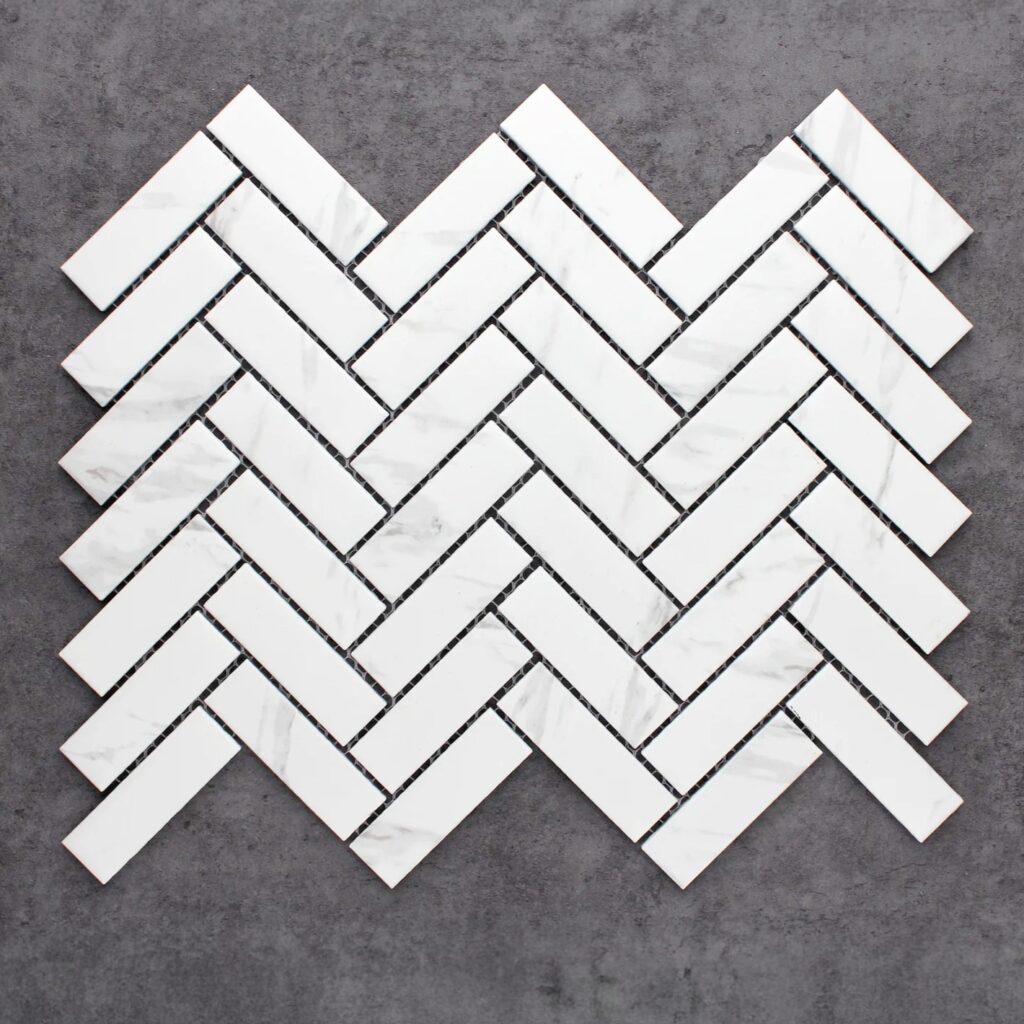 White Herringbone Tiles