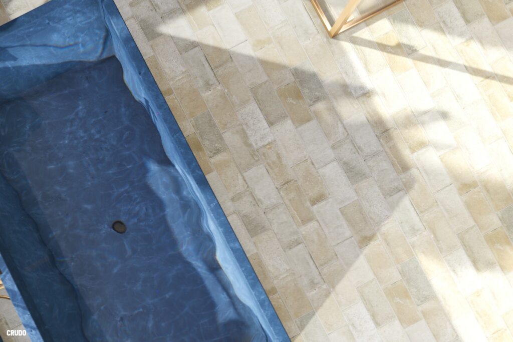rectified tiles beige floor tiles next to pool