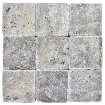 Square Tumbled Travertine Silver